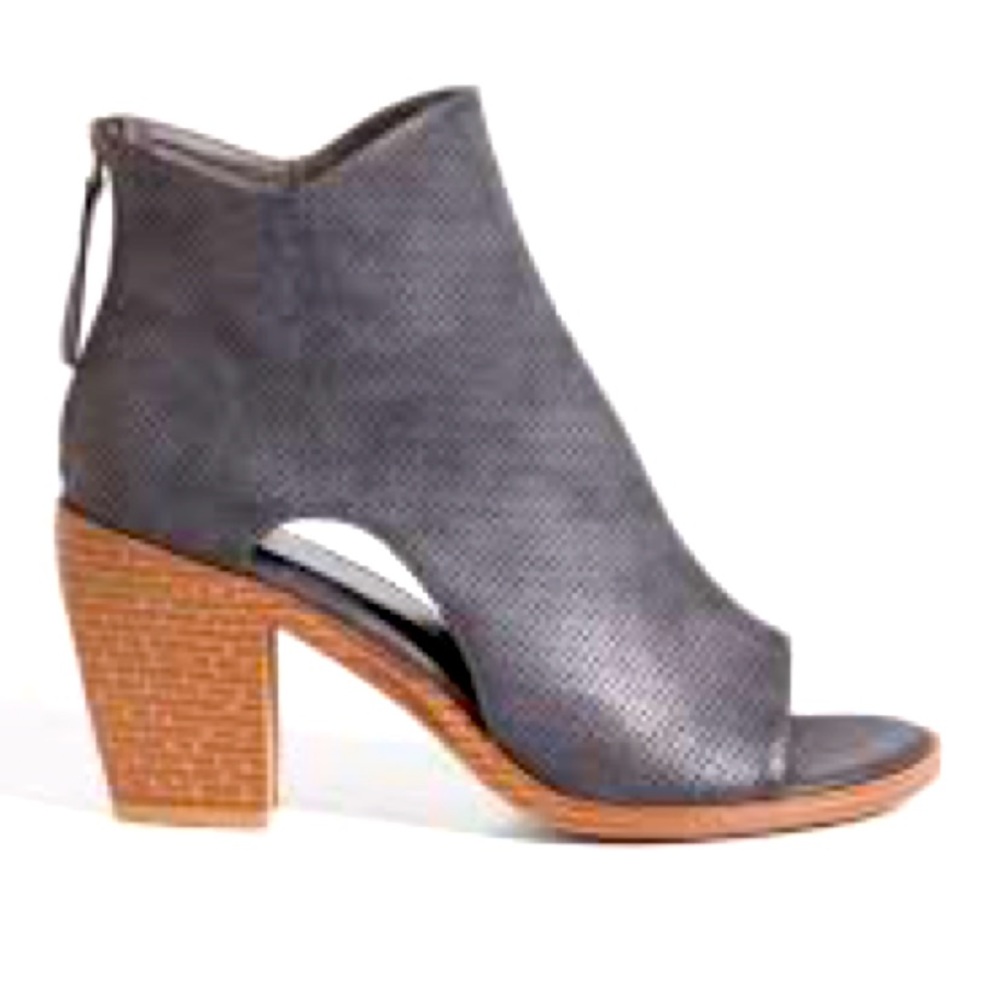Maurices Dani Charcoal Grey Distressed & Perforated Peep Toe Heeled Bootie 7M